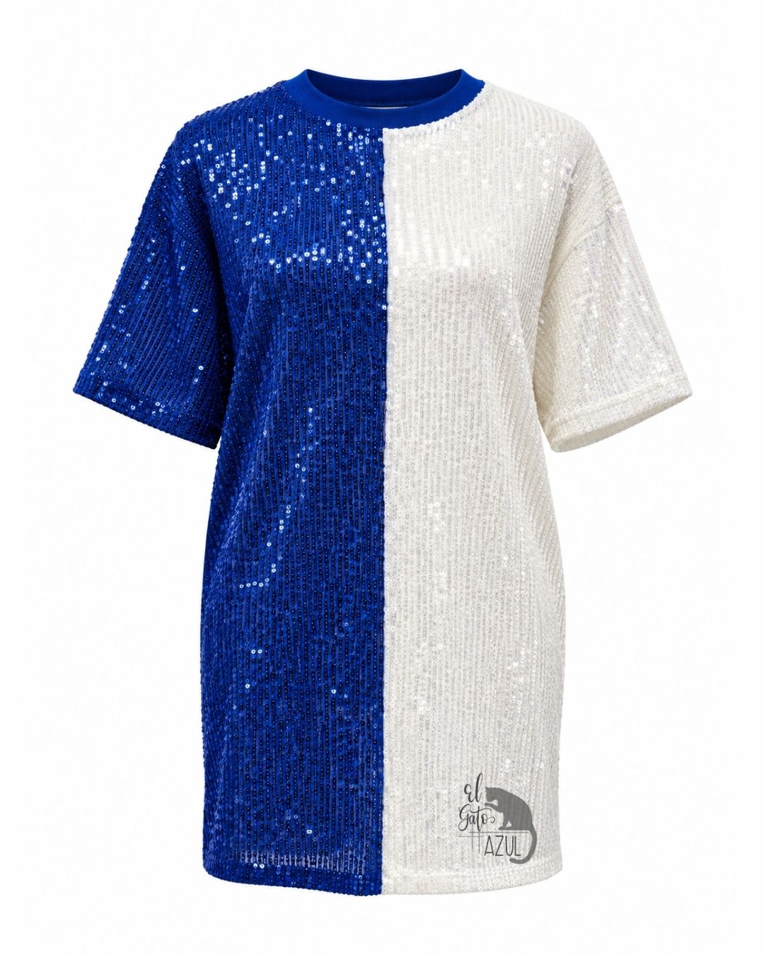 Blue and White Sequin Top
