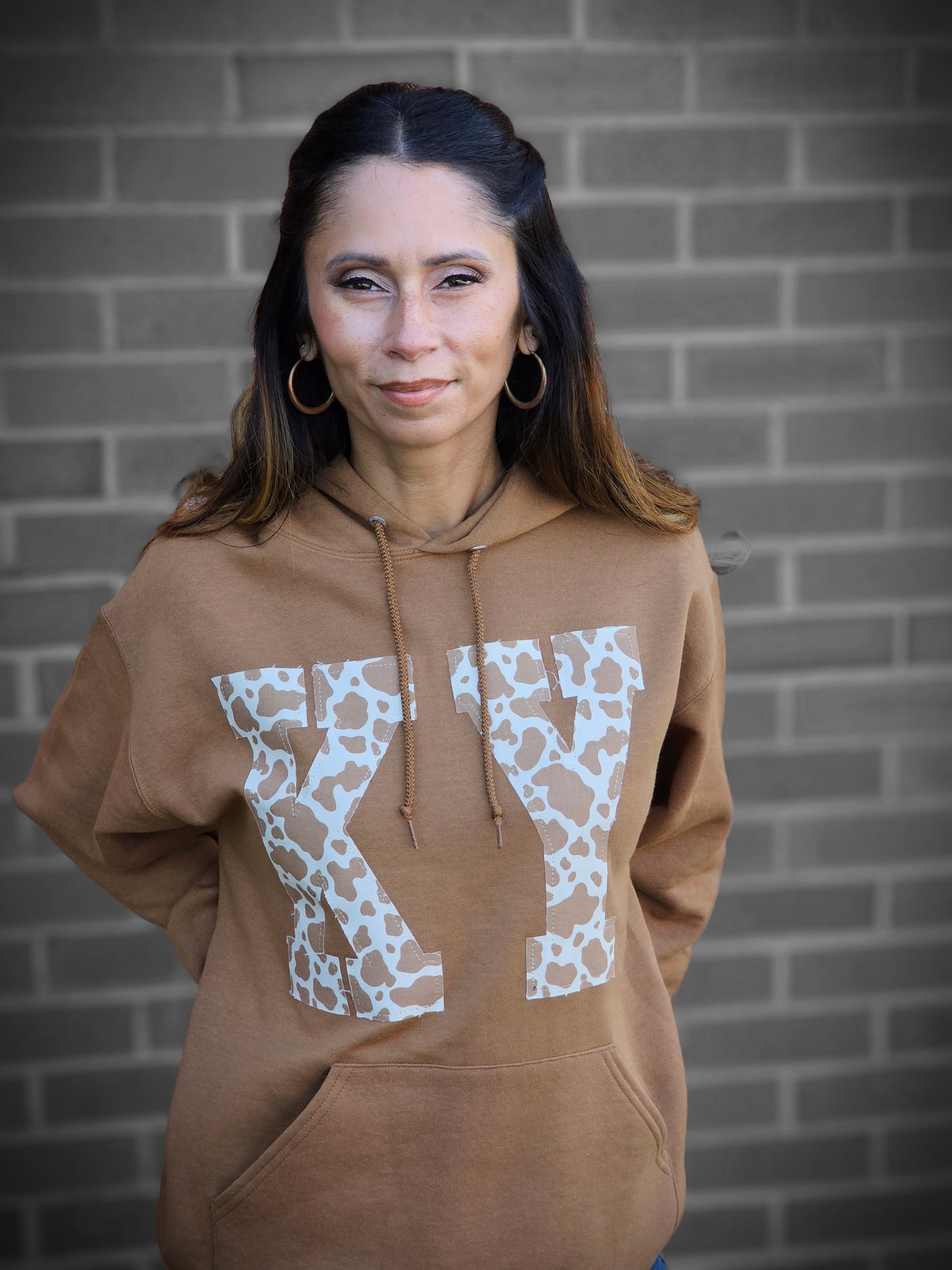 KENTUCKY BROWN COW PRINT HOODIE