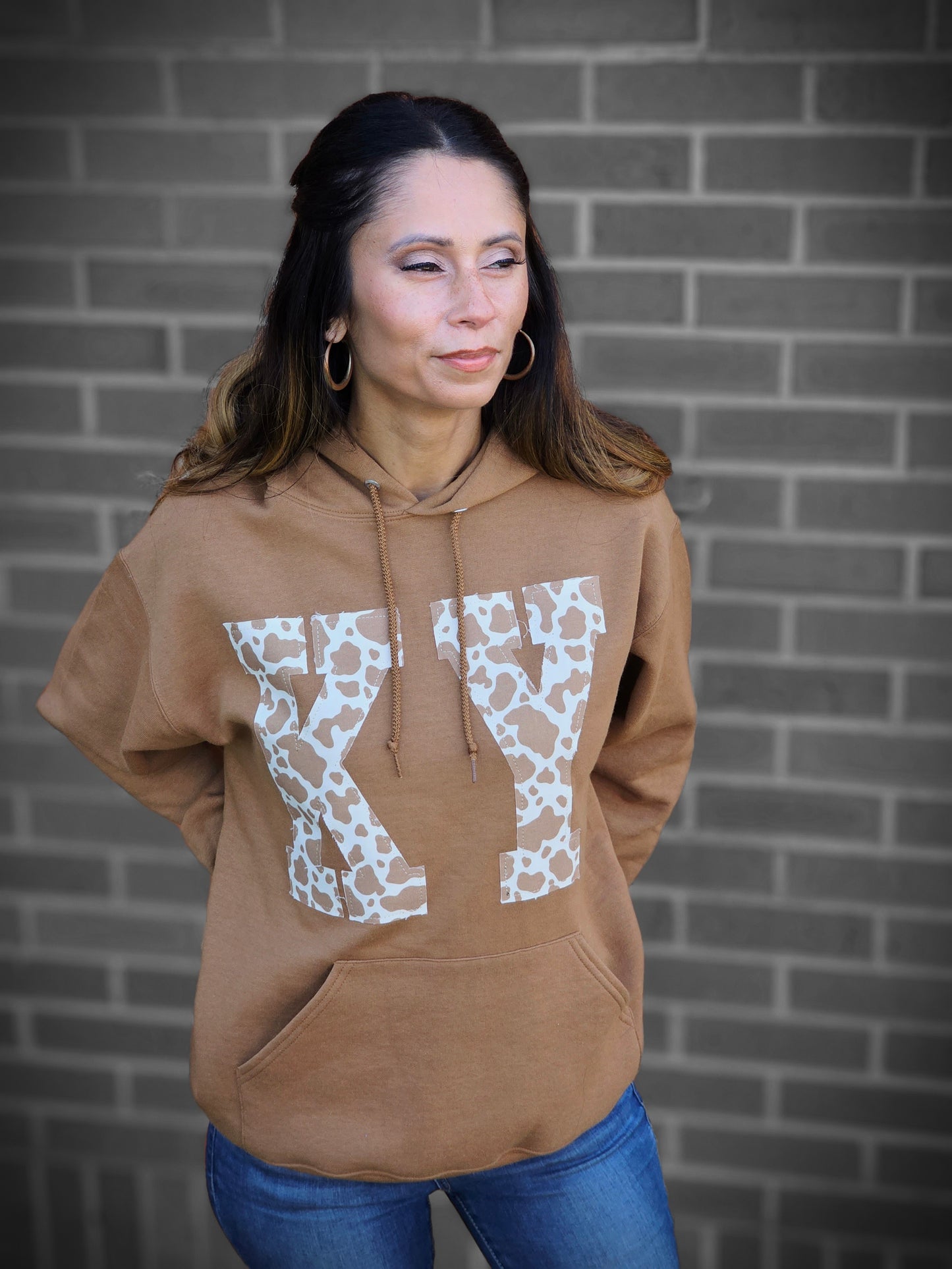 KENTUCKY BROWN COW PRINT HOODIE