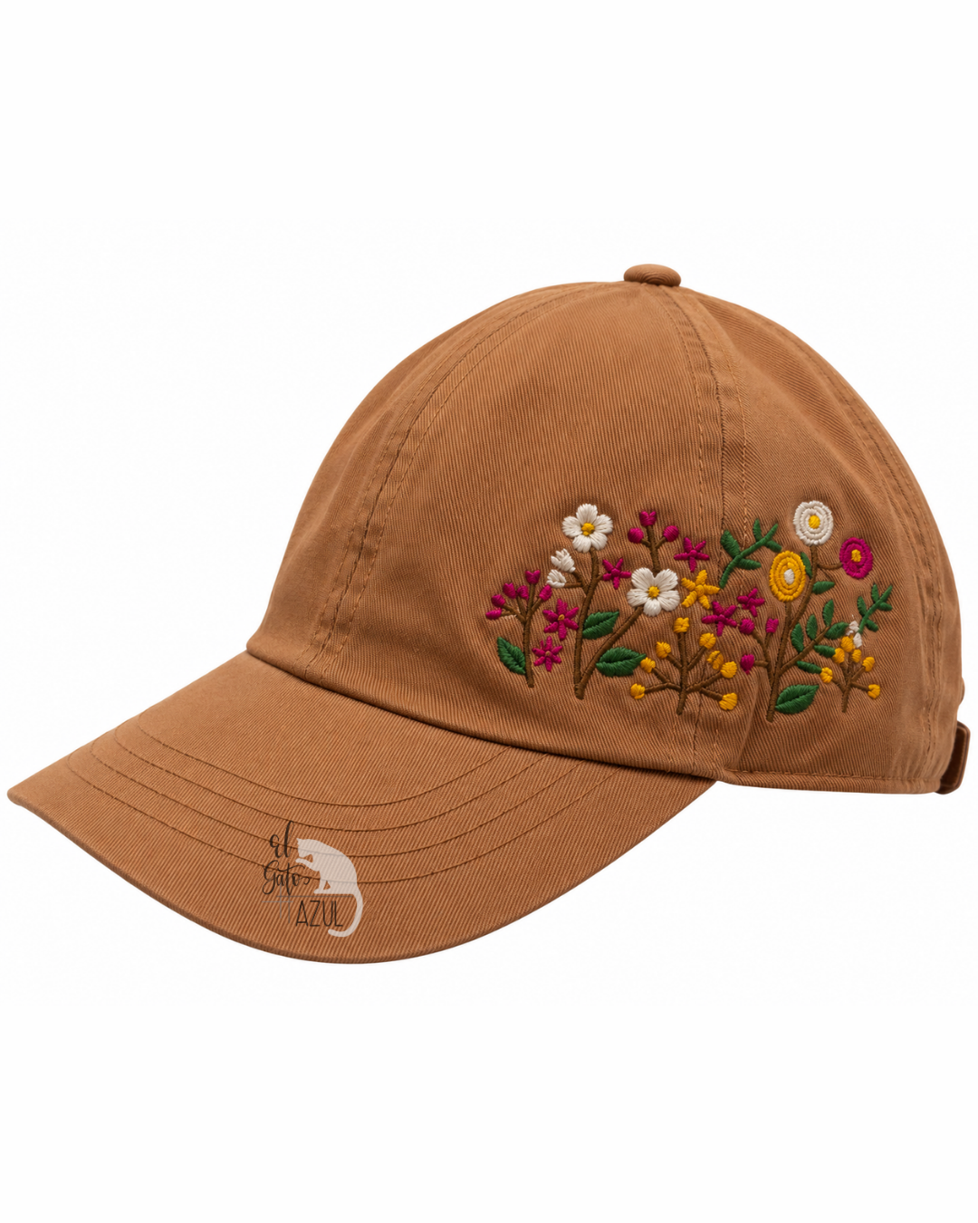 Brown Embroidered Flowers Hat