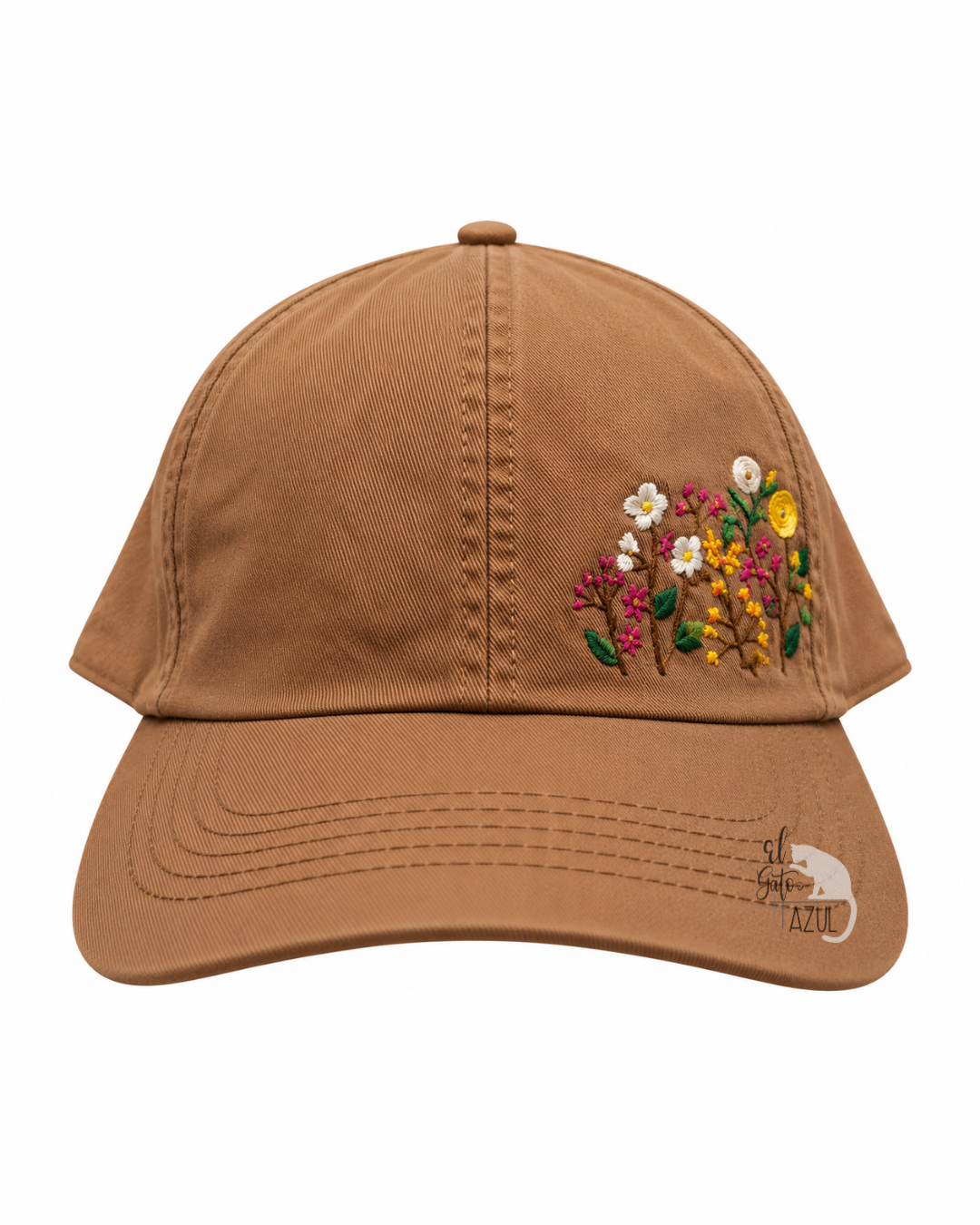 Brown Embroidered Flowers Hat