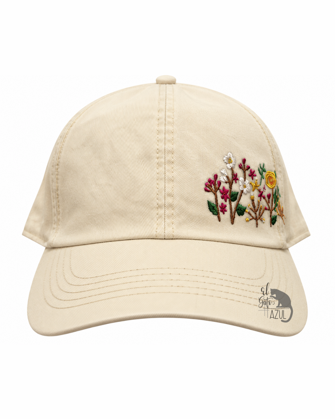 Cream Embroidered Flowers Hat
