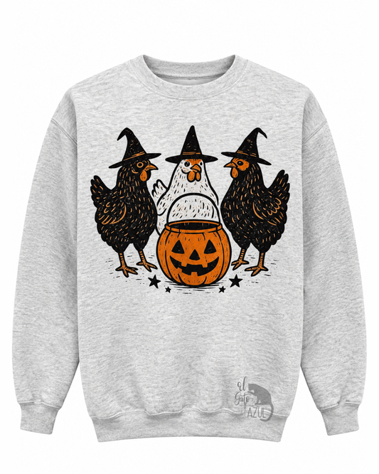 Rooster Witch Hats and Pumpkins